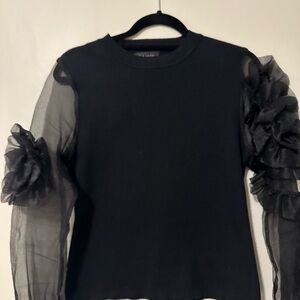 Gracia Black Ribbed V-Neck Sweater
